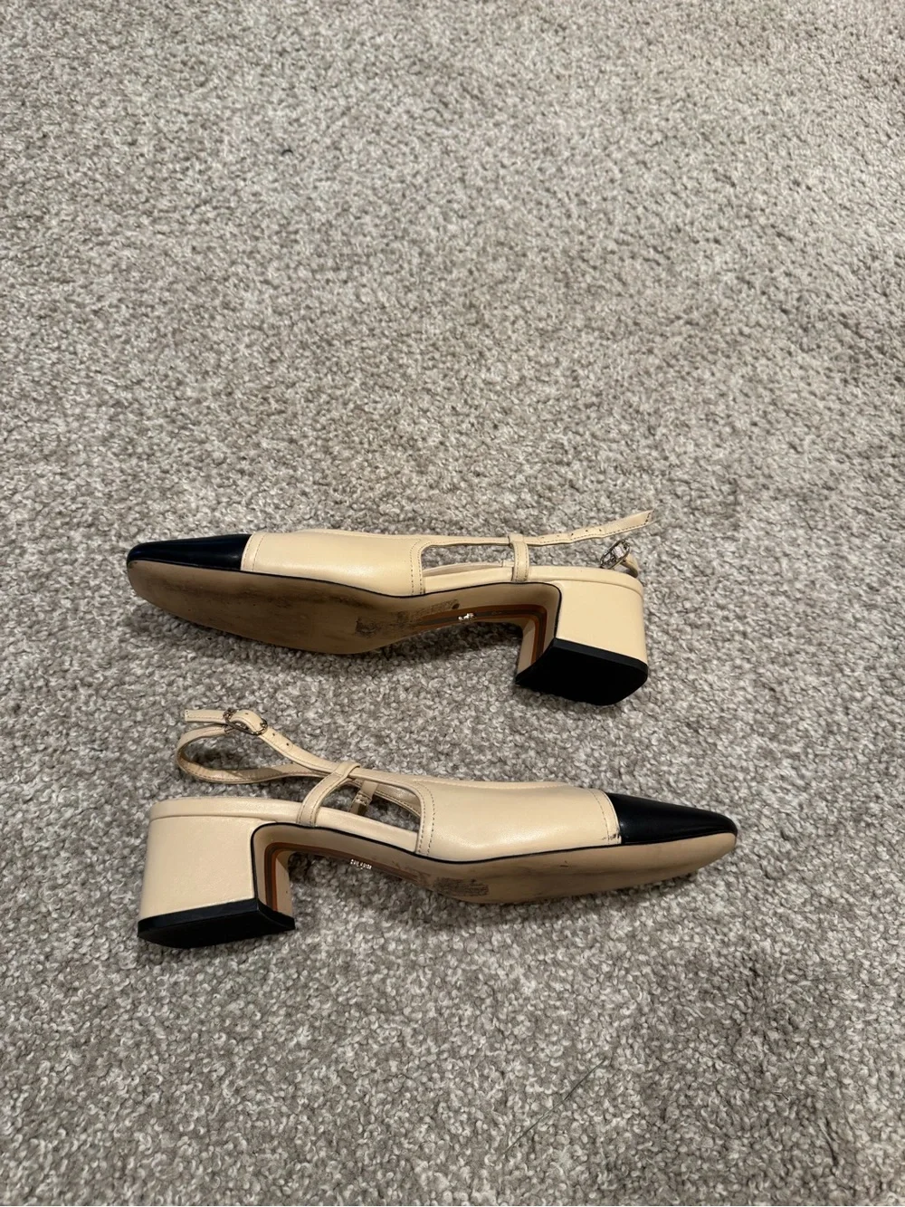 Sam Edelman Beige and Black Slingback Block Heel Pumps